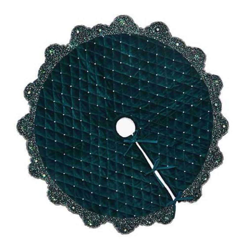 Mackenzie Childs Emerald Beaded Holiday Tree Skirt- brand new